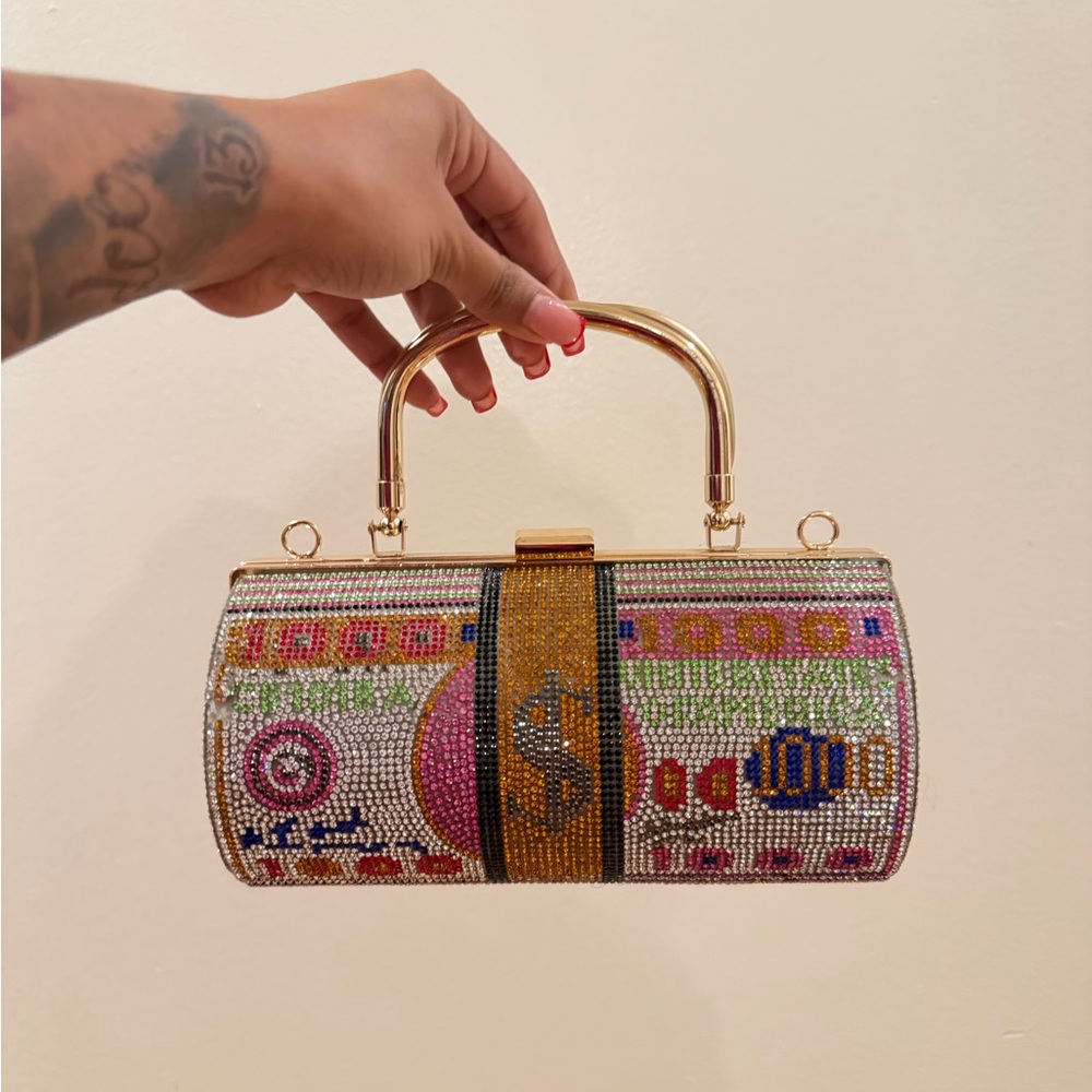 Colorful Rhinestone Handbag with Gold Accents